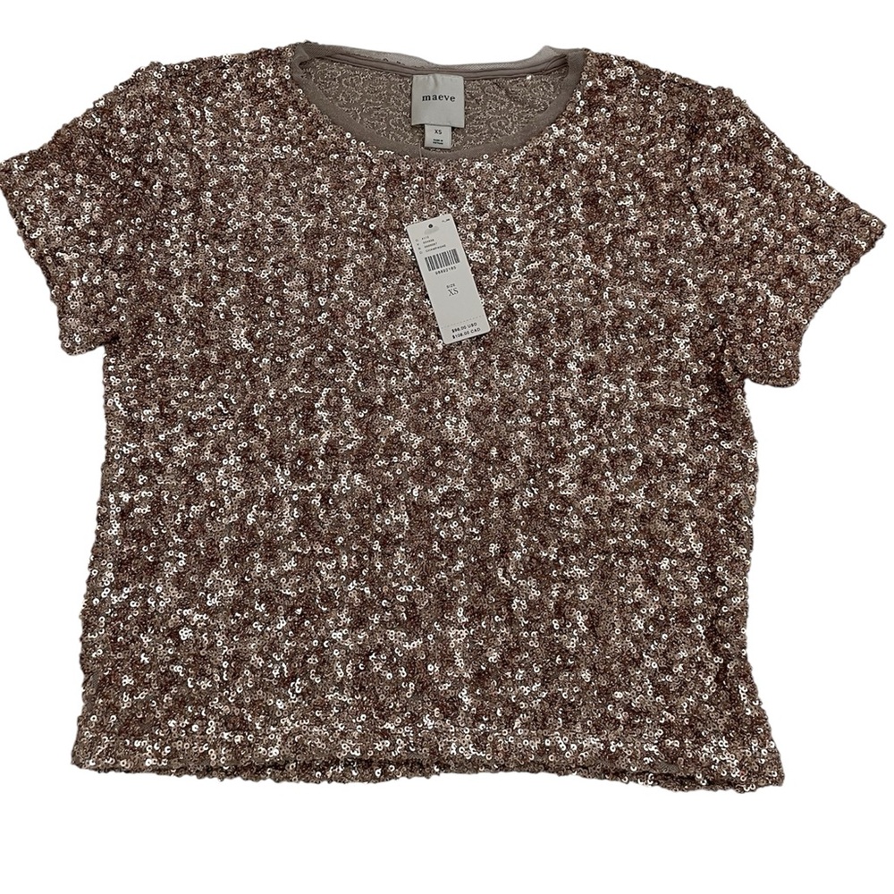 Anthropologie Maeve Champagne Sequin Top